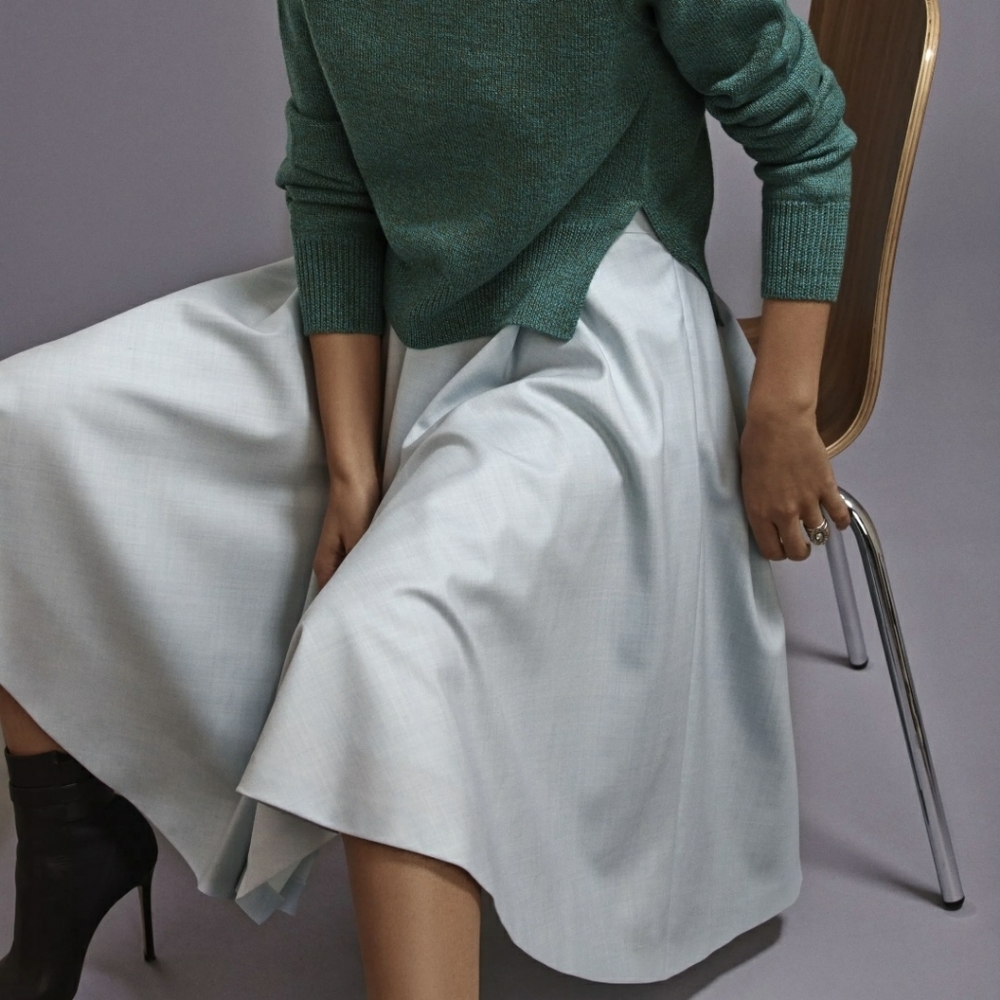 Yasmin Sewell x Barney's Light Blue Virgin Wool Swing Skirt Size 40